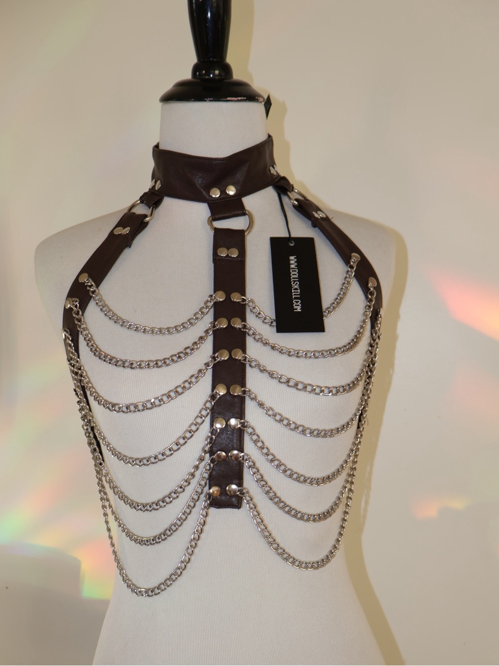 Black Gothic Body Chain Harness brown and silver s/m - Picture 1 of 6